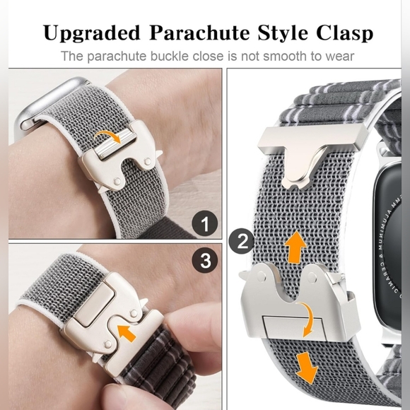 Apple Watch Nylon Sports Band Replacement Strap Gray Silver Fits Most Models NEW - Picture 3 of 14